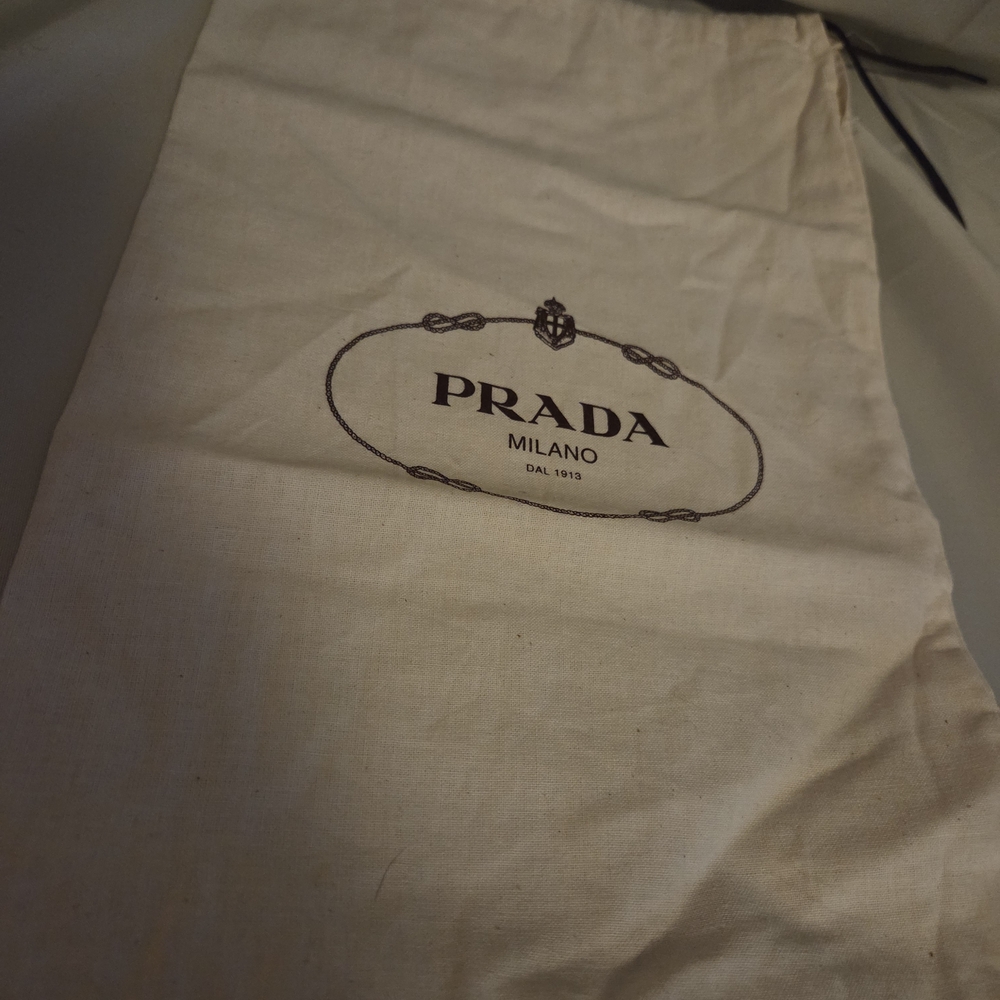 Prada Milano Cotton Dust Bag Drawstring Storage Bag Cream Logo
